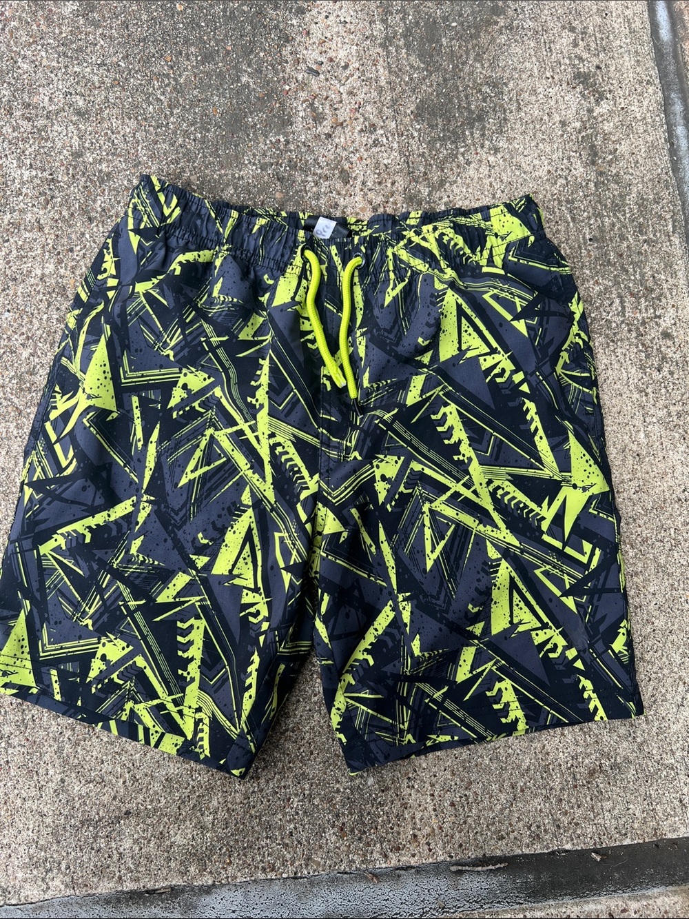 Spyder Boys Black and Neon Green Geometric Swim Trunks